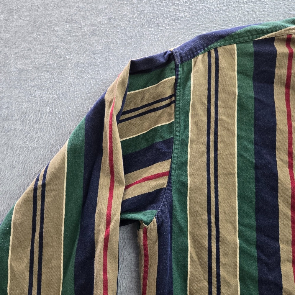 VINTAGE LL Bean Men Button Up Shirt Large Green Striped Long Sleeve Pocket‎ - Picture 10 of 11